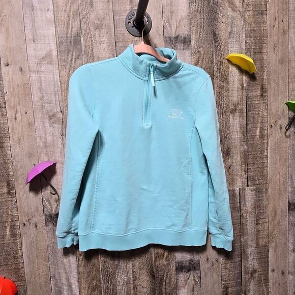 Vineyard Vines 1/4 Zip Pullover Sweater Womens Seafoam Blue Whale Logo - Picture 1 of 6